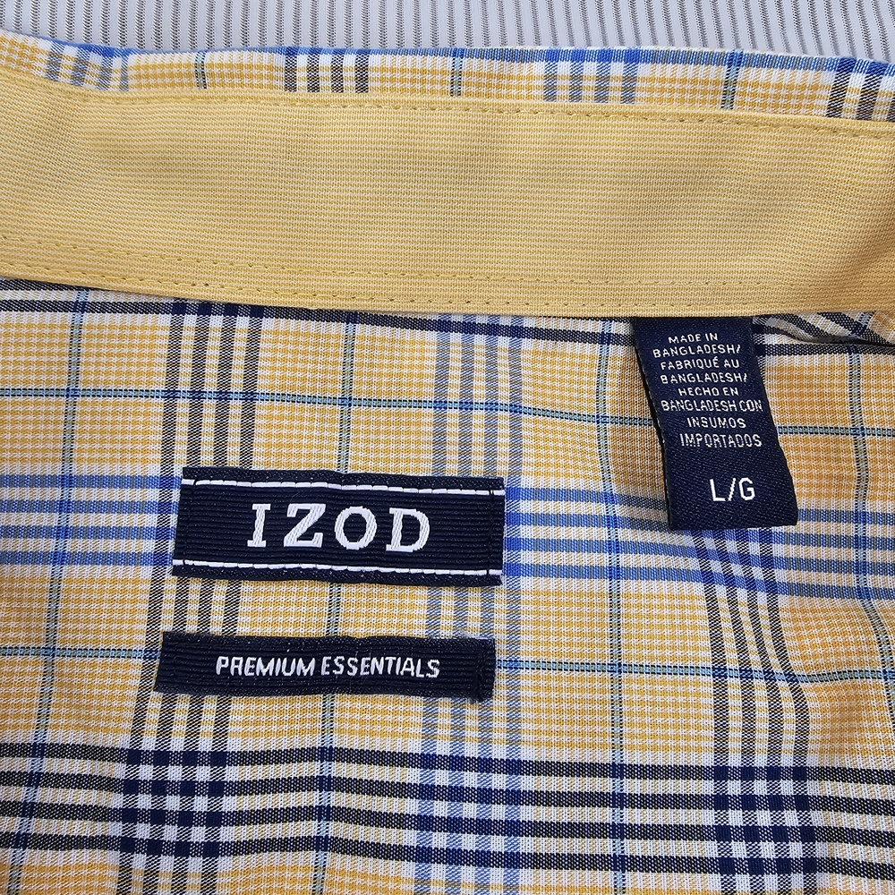 Izod Men's Yellow Multi Plaid Button Down Collar Long Sleeve Sport Shirt Size L - Picture 13 of 15